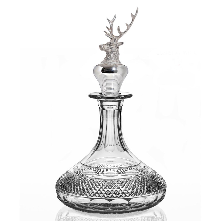 Drinkware Grasmere | Grasmere Ships Decanter With A Hamilton & Inches Sterling Silver Stag Stopper