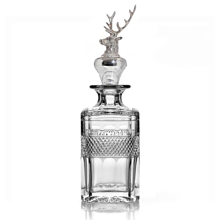 Drinkware Grasmere | Cumbria Crystal Grasmere Square Spirit Decanter With Hamilton & Inches Silver Stag Stopper