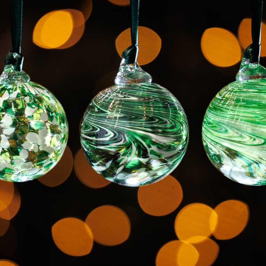 Giftware Bauble | Coloured Christmas Decorations - Set Of Three Baubles - Assorted Green