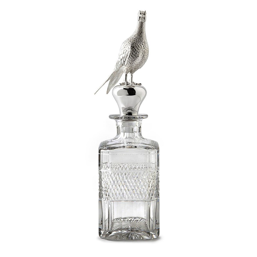 Drinkware Grasmere | Grasmere - Decanter - Square Spirit Decanter & Hamilton & Inches Sterling Silver Pheasant Stopper